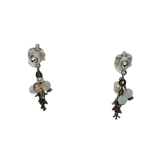 Cluster Earrings White and Peach Beads Pewter Flower Rhinestones Pewter Tone - Picture 3 of 7